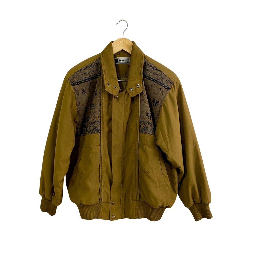 Vintage Sound Mens Bomber Jacket Medium Mustard Yellow Southwestern Tapestry 80s